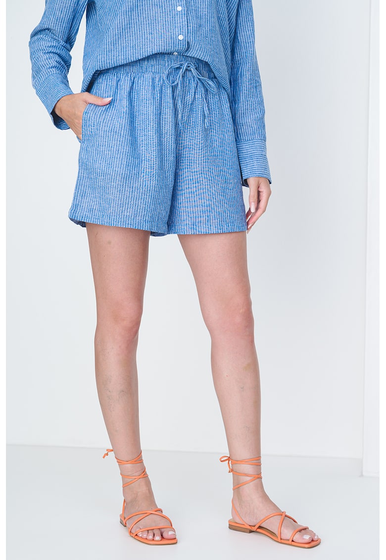 Pantaloni scurti din amestec de in cu dungi Pantaloni scurti din amestec de in cu dungi