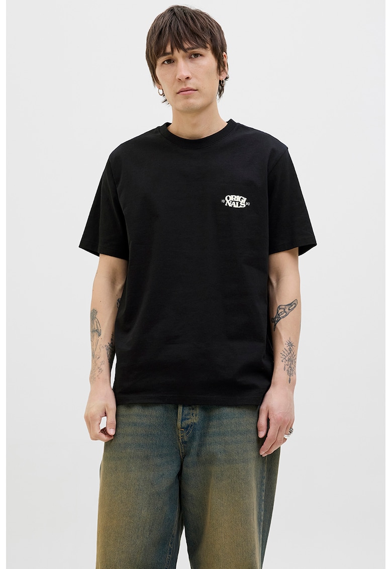 Tricou din amestec de bumbac organic cu decolteu la baza gatului