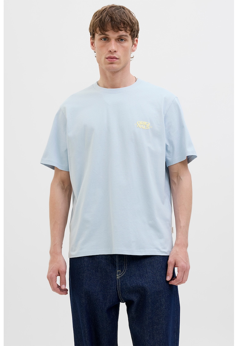 Tricou din amestec de bumbac organic cu decolteu la baza gatului