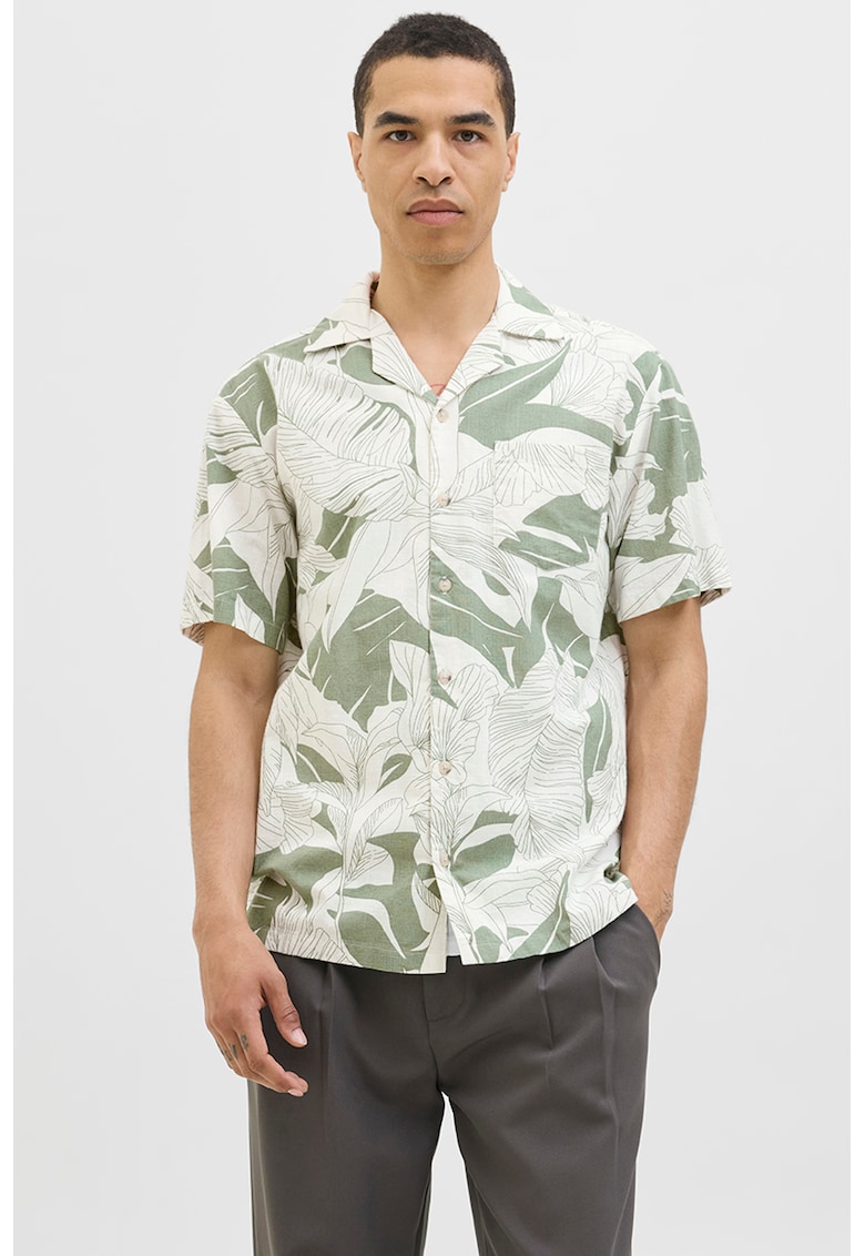 Camasa din bumbac cu maneci scurte - Alb/Verde