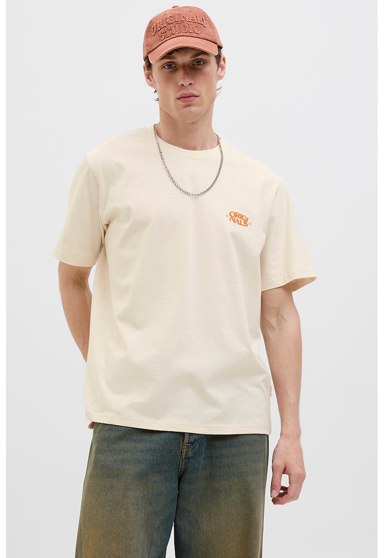 Tricou din amestec de bumbac organic cu decolteu la baza gatului