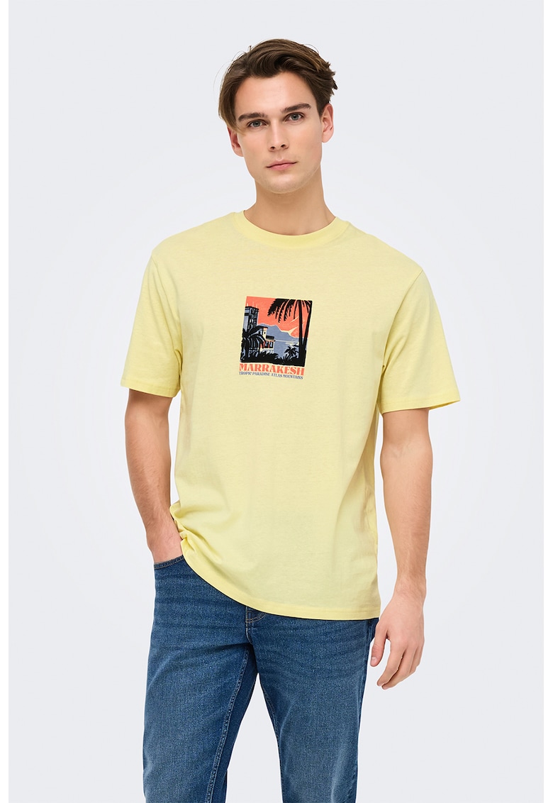 Tricou din bumbac cu imprimeu grafic discret