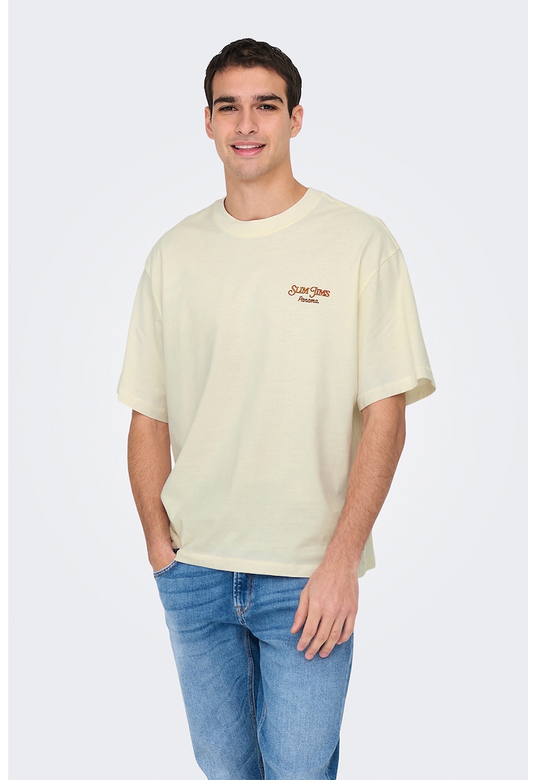 Tricou lejer cu maneci cazute si imprimeu pe partea din spate