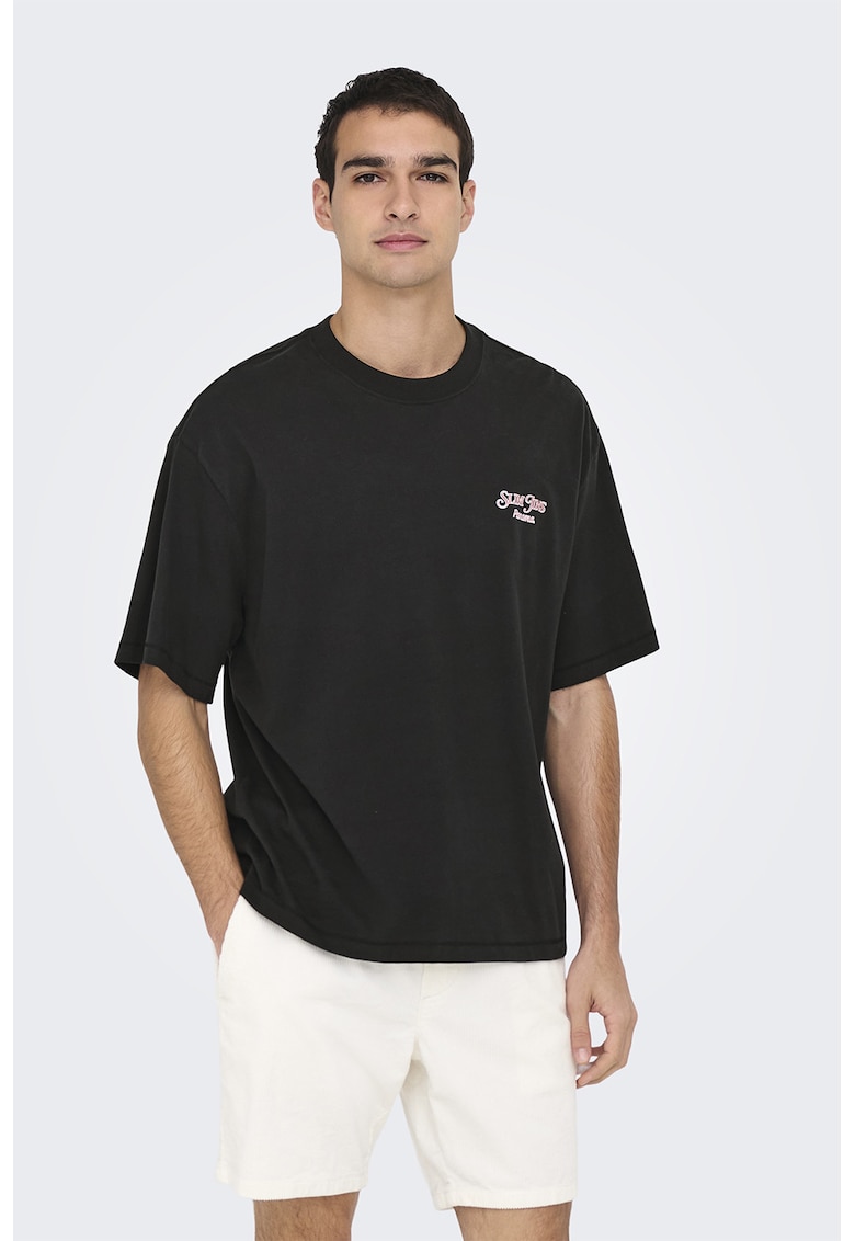 Tricou lejer cu maneci cazute si imprimeu pe partea din spate