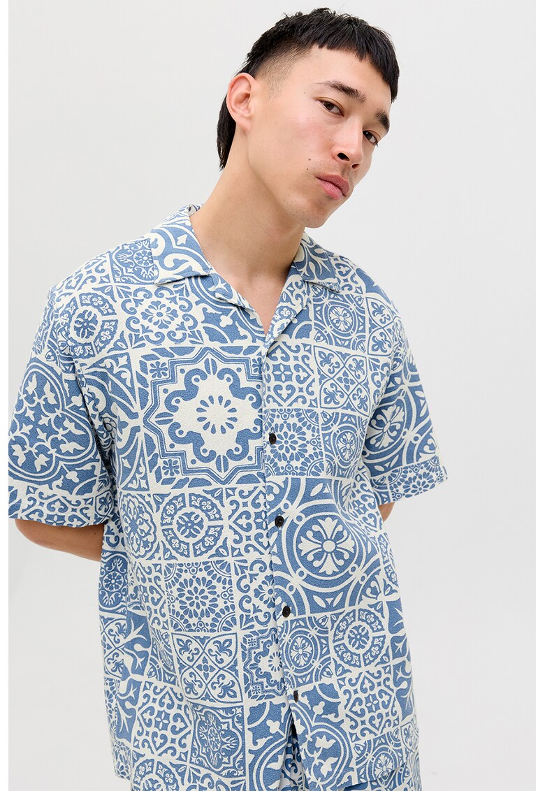 Camasa relaxed fit cu maneci scurte - Alb/Albastru pastel