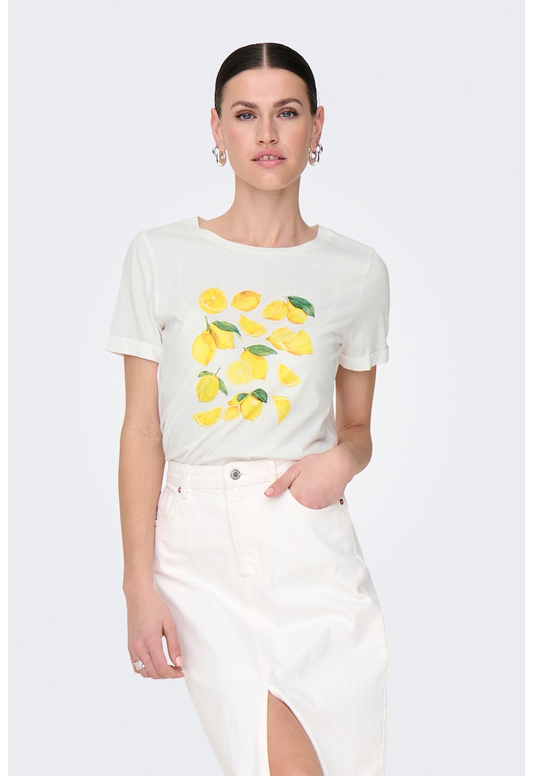 Tricou cu decolteu la baza gatului cu imprimeu grafic