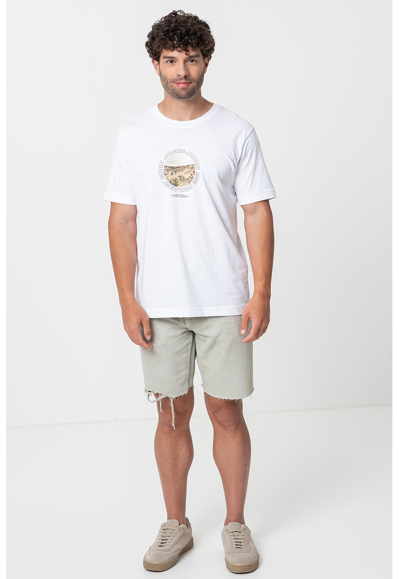 Tricou cu decolteu la baza gatului si imprimeu frontal Tricou cu decolteu la baza gatului si imprimeu frontal