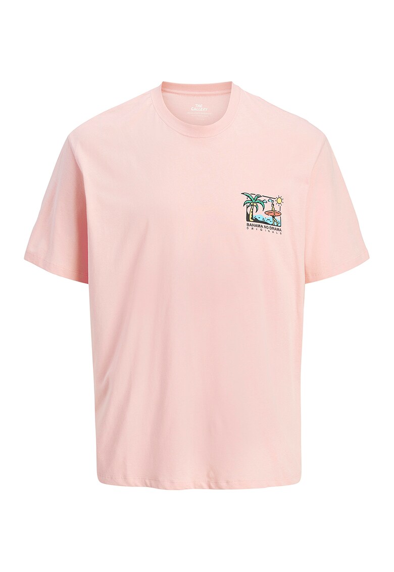 Tricou cu decolteu la baza gatului si imprimeu - Roz deschis