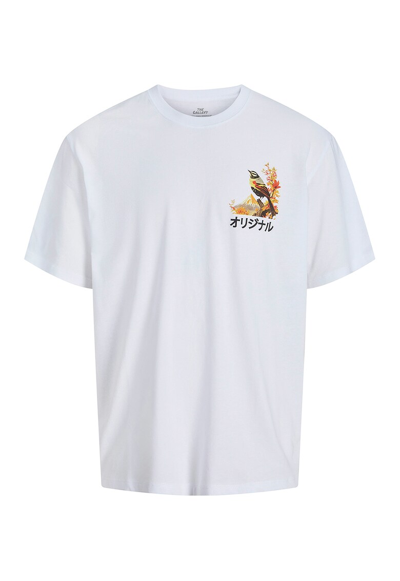 Tricou cu decolteu la baza gatului si imprimeu - Alb/Galben mustar