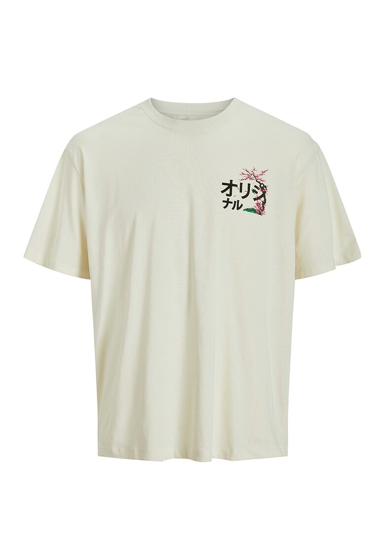 Tricou cu decolteu la baza gatului si imprimeu - Verde pal