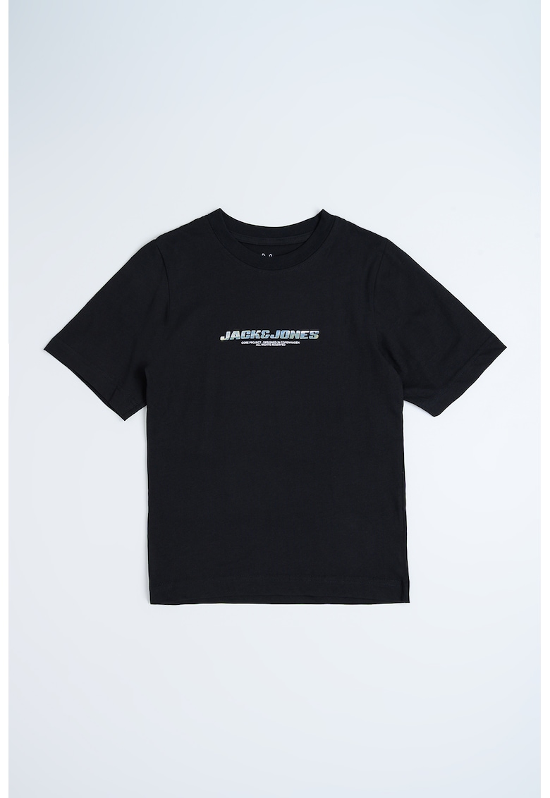 Tricou cu decolteu la baza gatului si logo pe piept - Negru