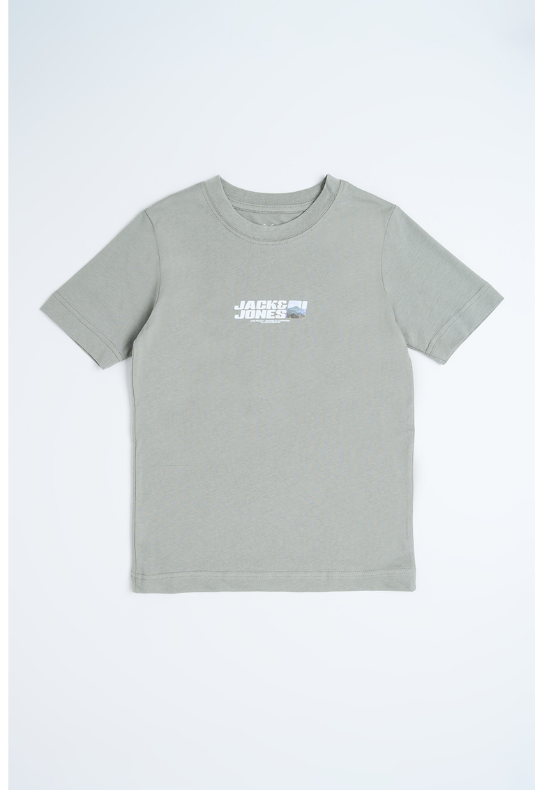 Jack & Jones Tricou cu decolteu la baza gatului si logo pe piept - Gri
