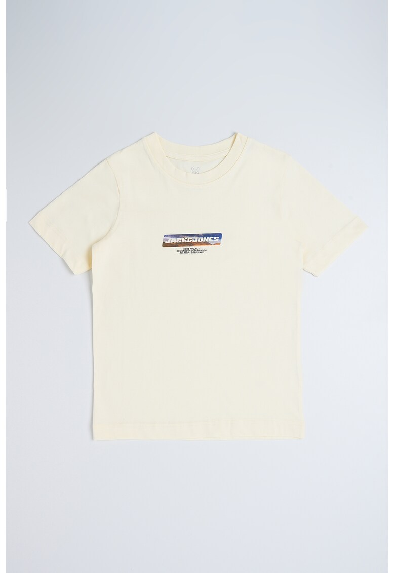 Tricou cu decolteu la baza gatului si logo pe piept - Crem