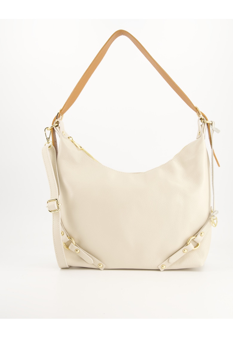 Geanta de umar -  piele naturala - bej - 28x37x9cm - cu detalii aurii - cu manere si curea reglabile