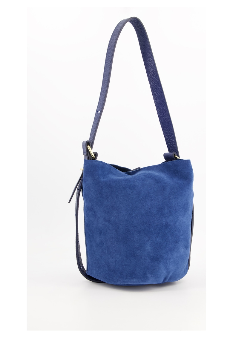 Geanta de dama  model Messenger - piele intoarsa - albastru marin - 25x25x14 -5cm - curea detasabila 76cm