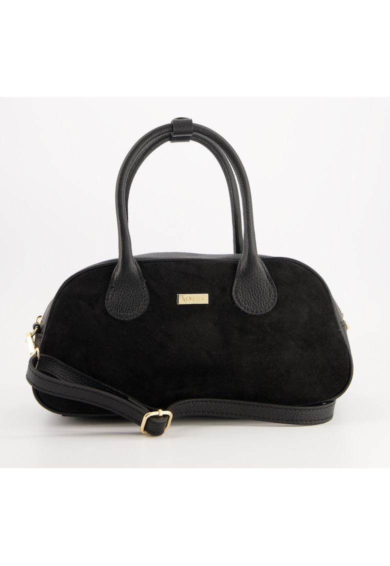 Geanta de umar piele intoarsa - neagra - 31x10x16cm - curea detasabila 110cm