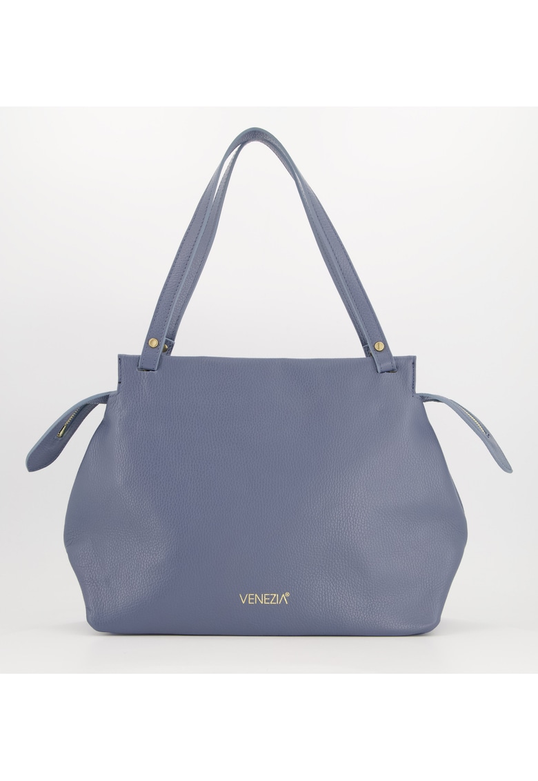 Geanta dama  shopper din piele naturala - albastra - 29x45x14cm - 3 buzunare interioare