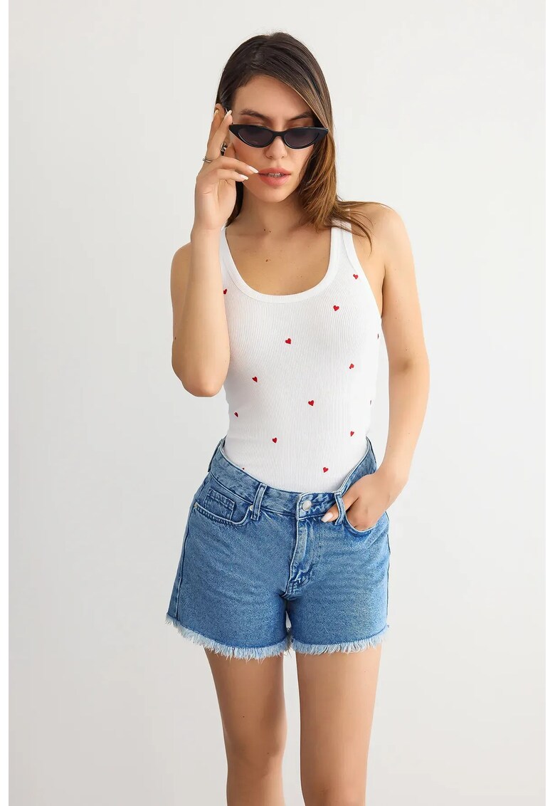 Top top fara maneci - broderie - alb - jerseu