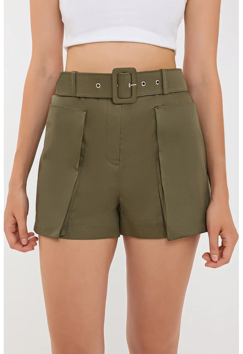 Pantaloni scurti - bumbac - talie inalta - verde