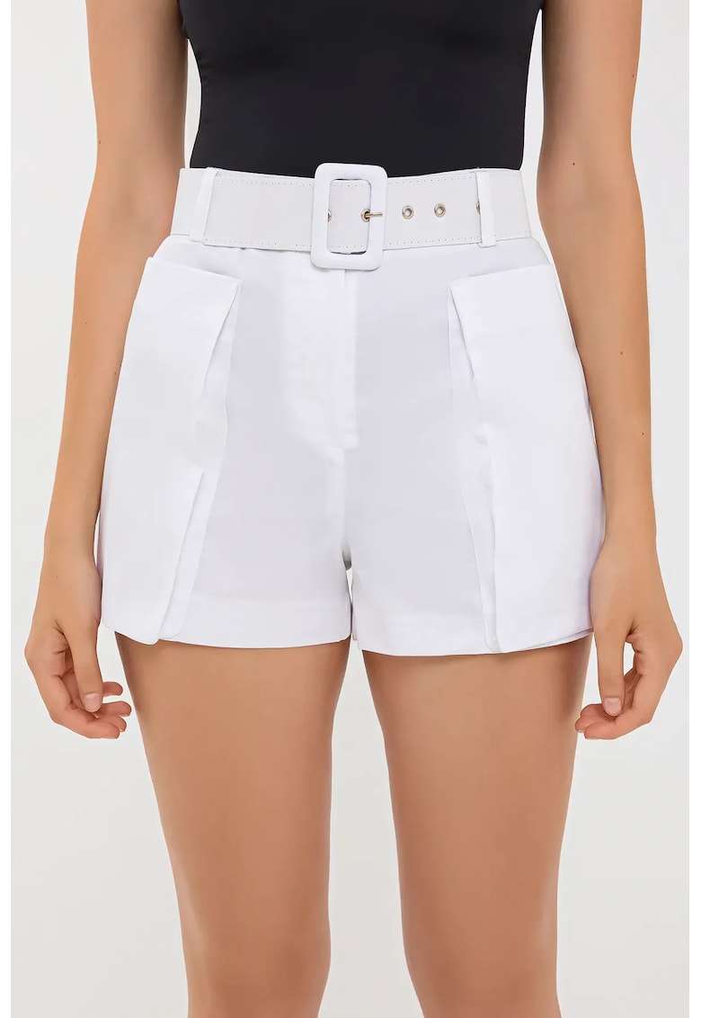 Pantaloni scurti - bumbac - talie inalta - buzunar - alb