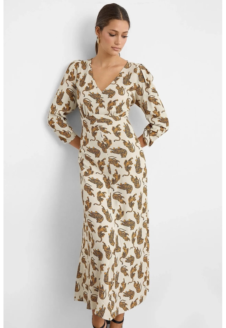 Rochie maxi - decolteu in V - spate incretit - viscoza - Multicolor