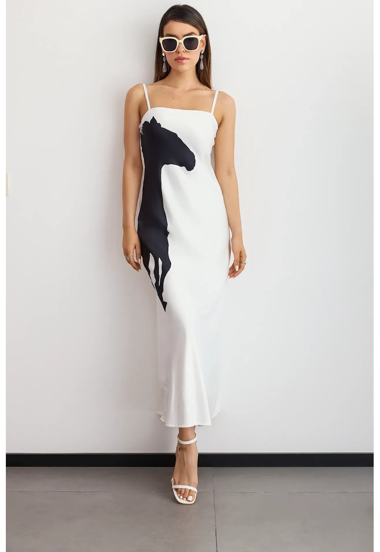 Rochie maxi - Imprimeu grafic - Alb