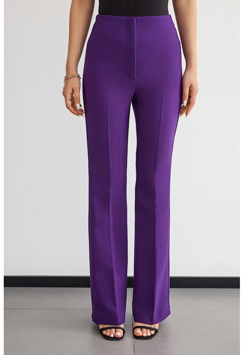 Pantaloni dama - drepti - talie inalta - violet - poliester si viscoza