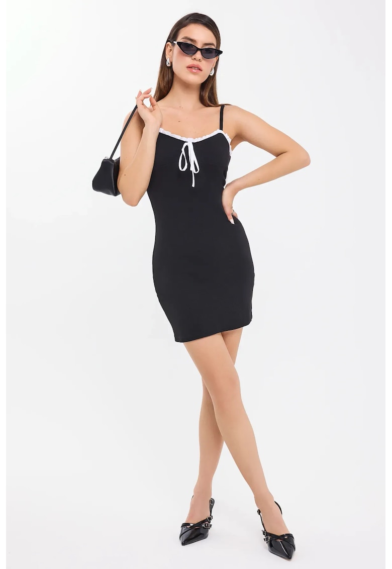 Rochie mini - fara maneci - decolteu in forma de inima - negru - poliester