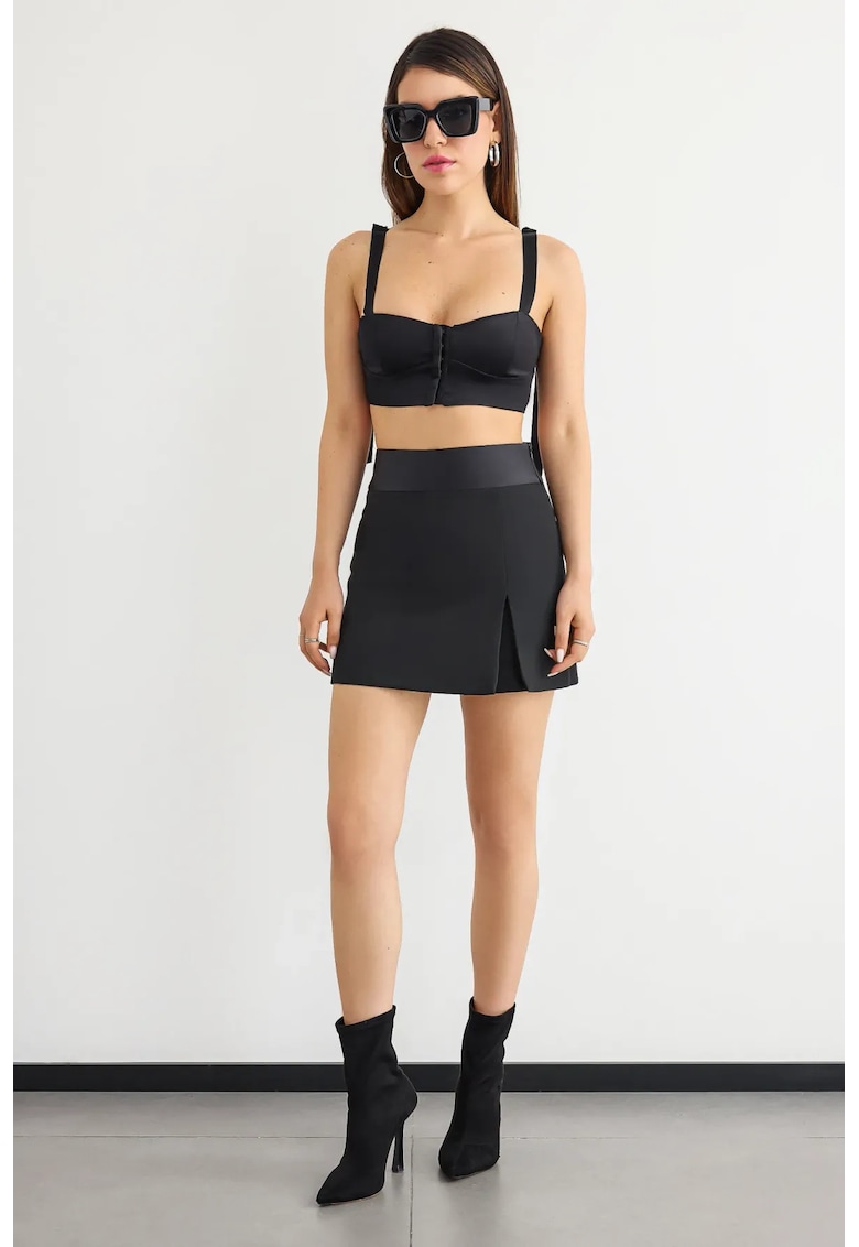 Fusta-pantaloni cu talie inalta si slit lateral