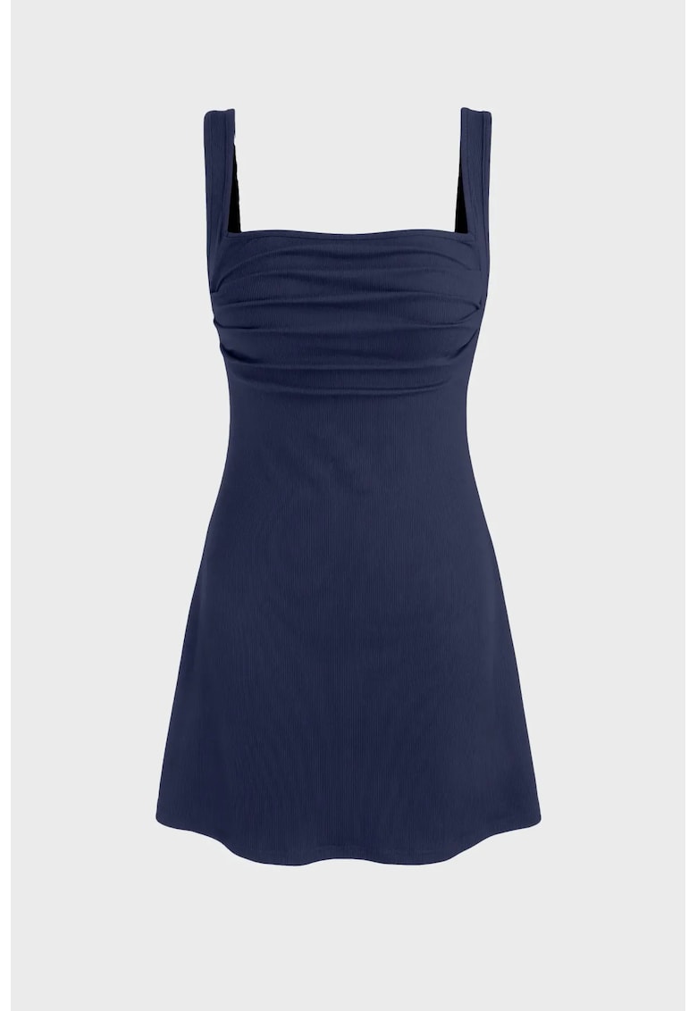 Rochie mini - Decolteu patrat - Poliester/Elastan - Albastru