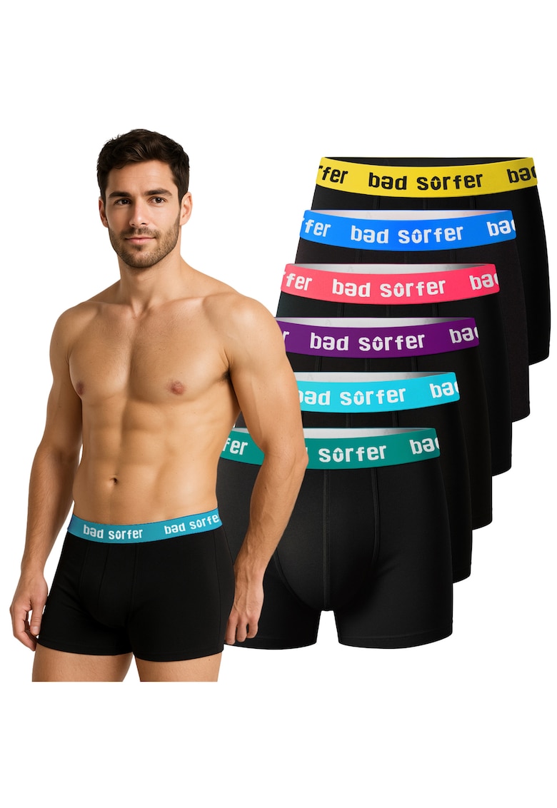 Set 6 Boxeri Barbati - Bumbac - Multicolor - cu Logo - Negru