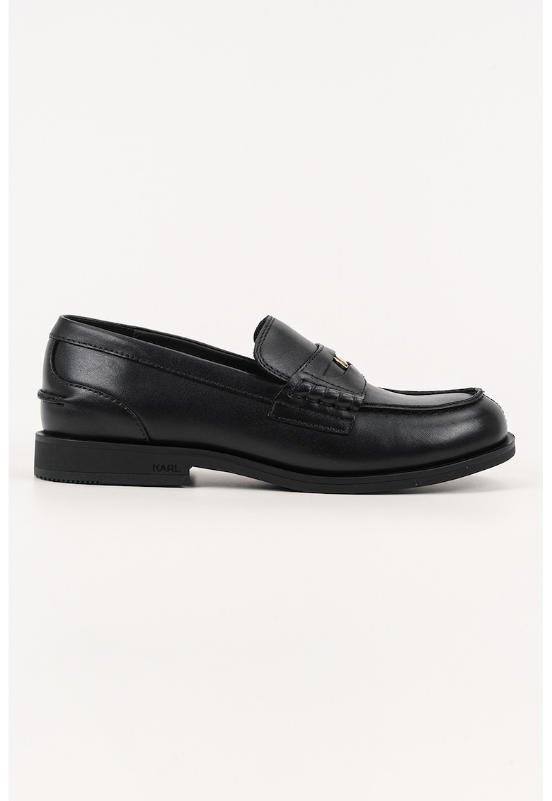Pantofi loafer de piele cu varf rotund - Negru