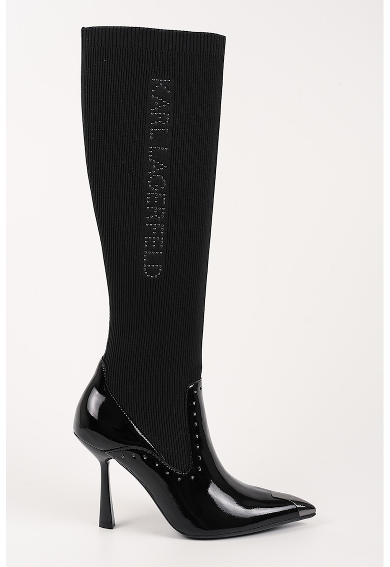 Cizme din piele si material textil cu toc stiletto