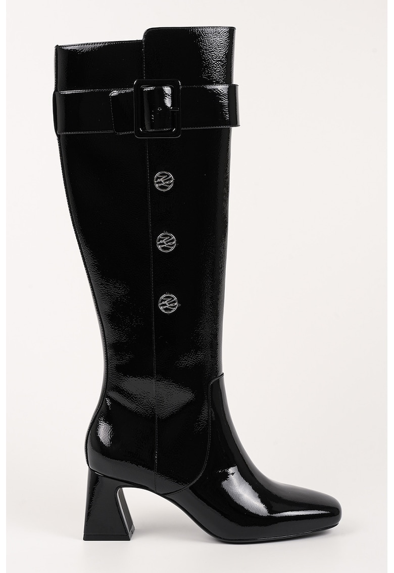 Cizme lungi din piele cu toc masiv