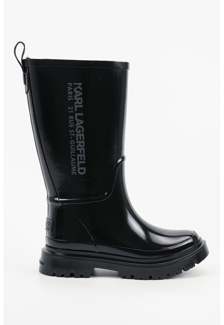 Cizme mid-calf cauciucate cu imprimeu logo - Negru