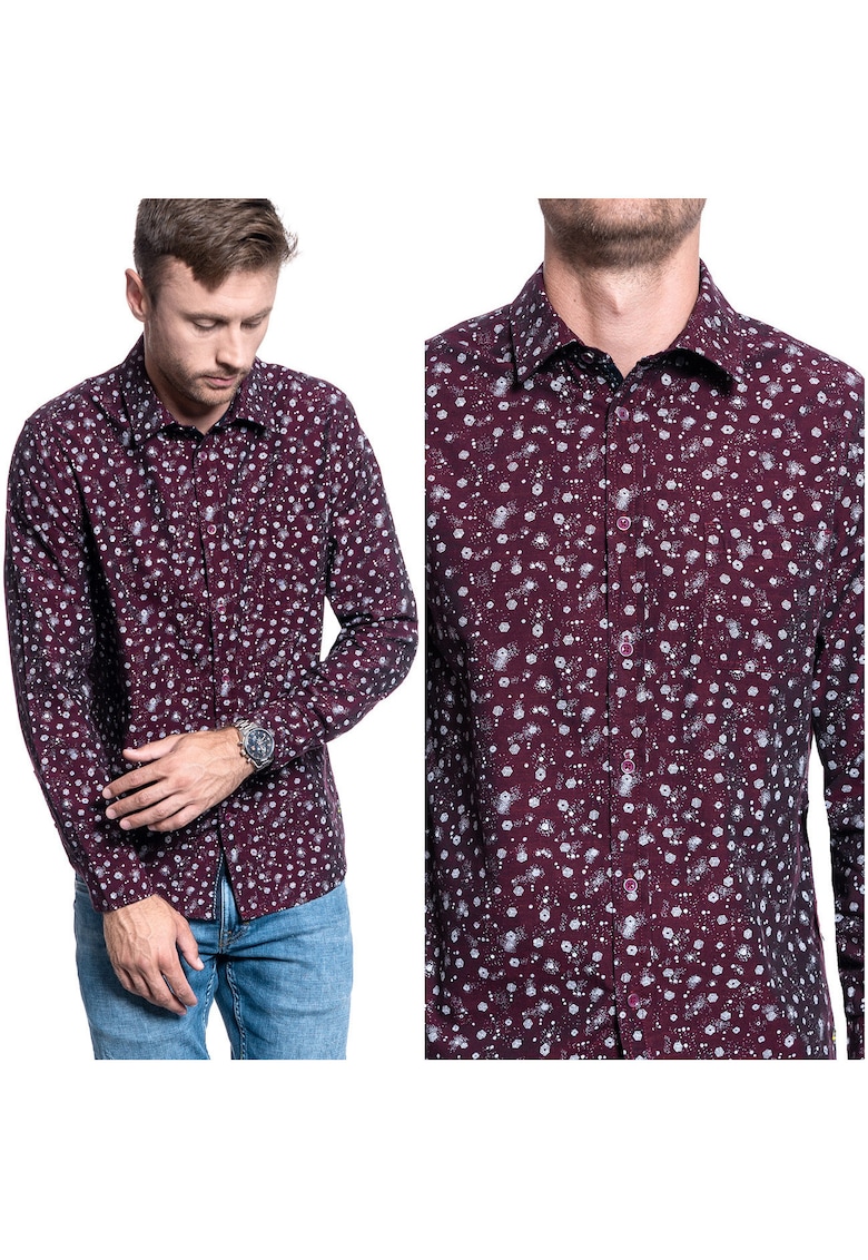 Camasa Barbati - Casper Kc Aop - Croiala Regulara - Nasturi - 1 Buzunar - Maneci Lungi - M Intl - Rosu - Alb