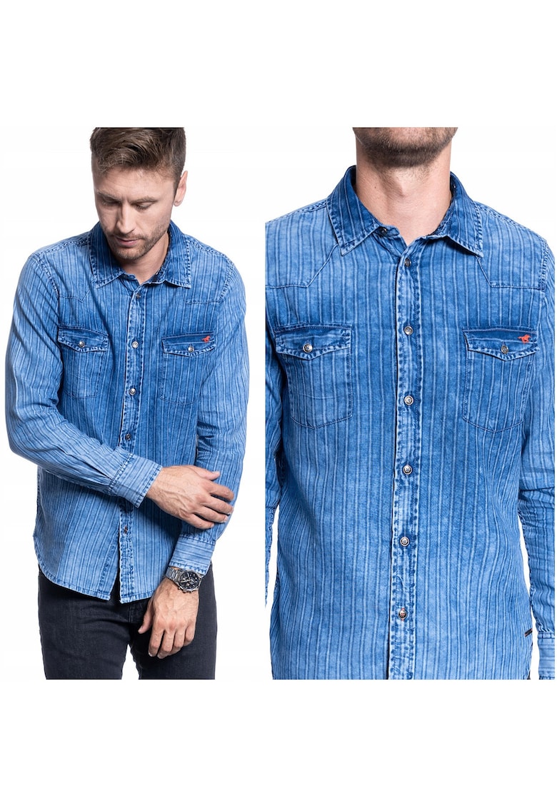 Camasa Barbati - Clemens Kc D-Stripe - Croiala Regulara - Nasturi - 2 Buzunare - 100% Bumbac - M Intl - Albastru