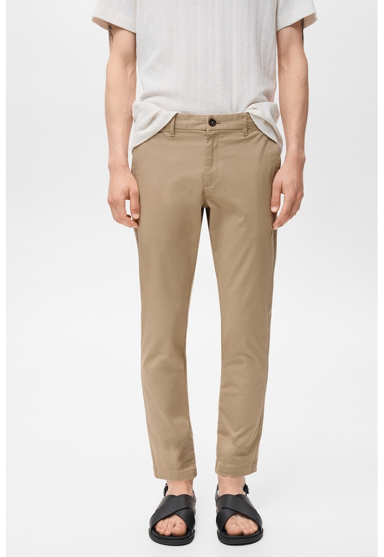 Pantaloni uni regular fit din amestec de bumbac