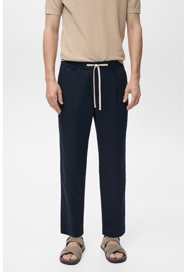 Pantaloni slim fit din amestec de in