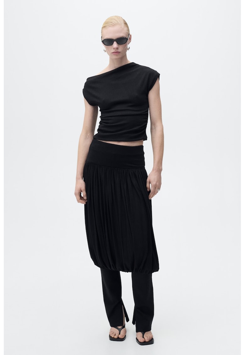 Top din amestec de bumbac si modal cu decolteu pe un umar