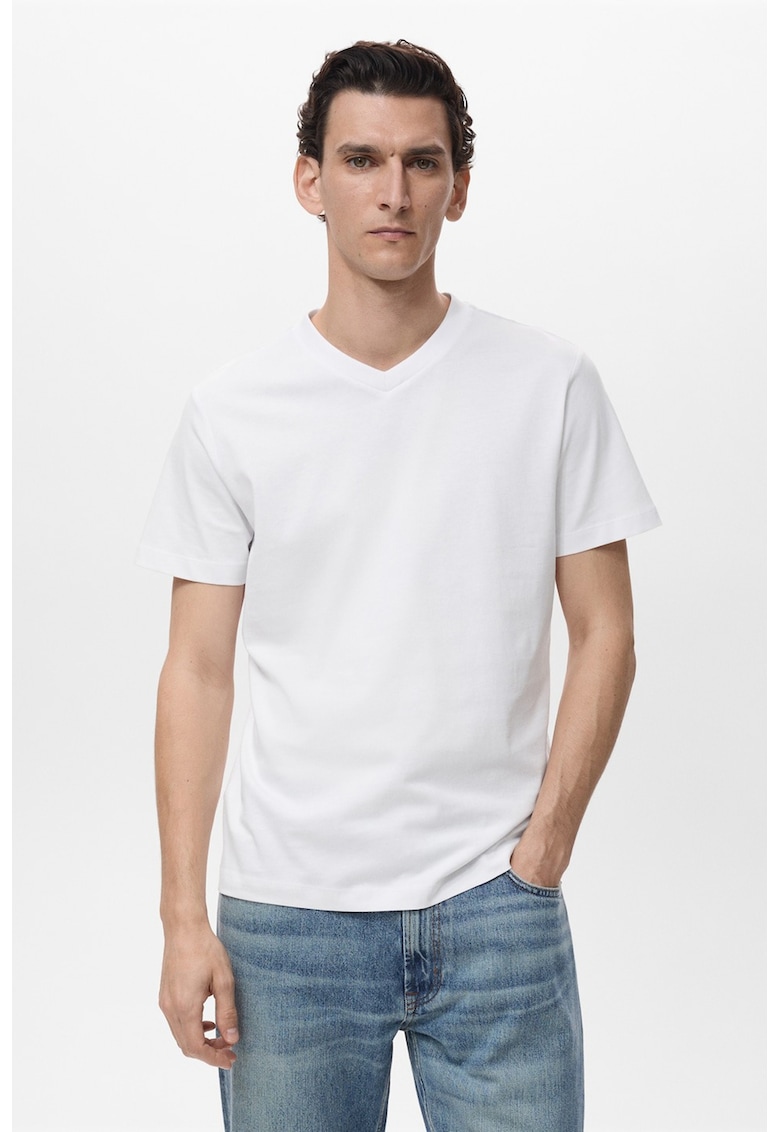 Tricou slim fit din bumbac - Alb optic