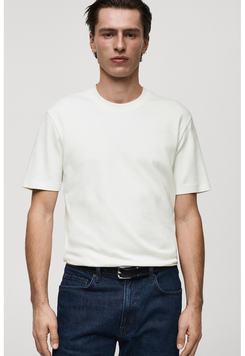 Tricou din bumbac cu model uni - Alb optic