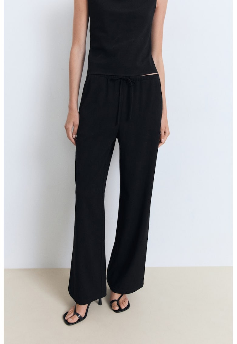 Pantaloni cu buzunare laterale si snur de ajustare - Negru