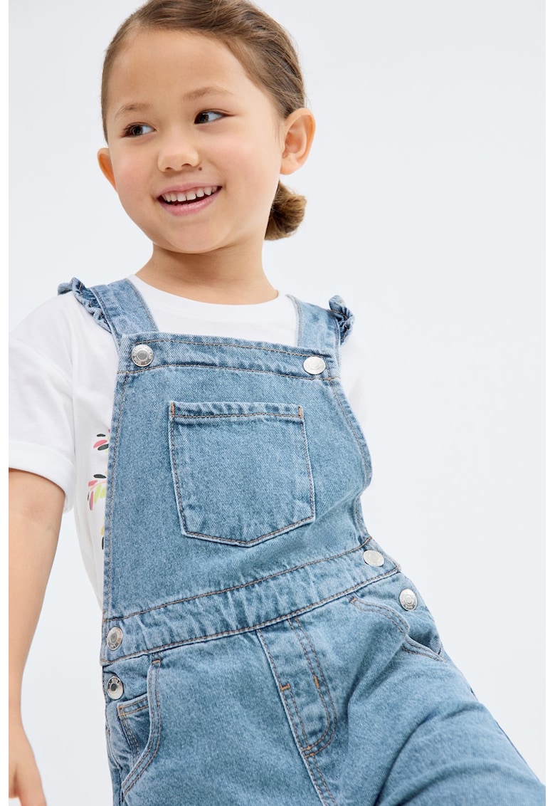 Salopeta din denim cu aspect decolorat - Albastru deschis melange