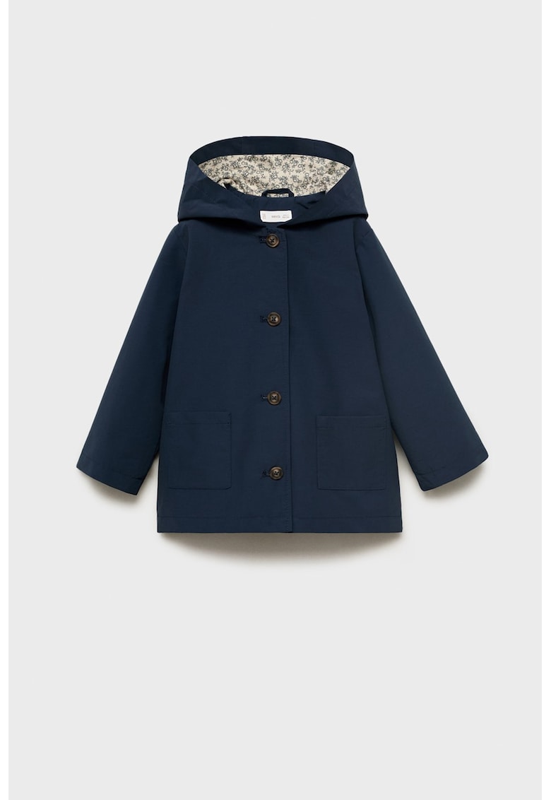 Palton din amestec de bumbac cu gluga - Albastru ultramarin