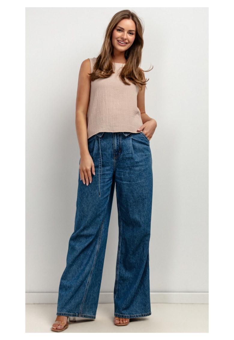 Top din bumbac cu aspect texturat