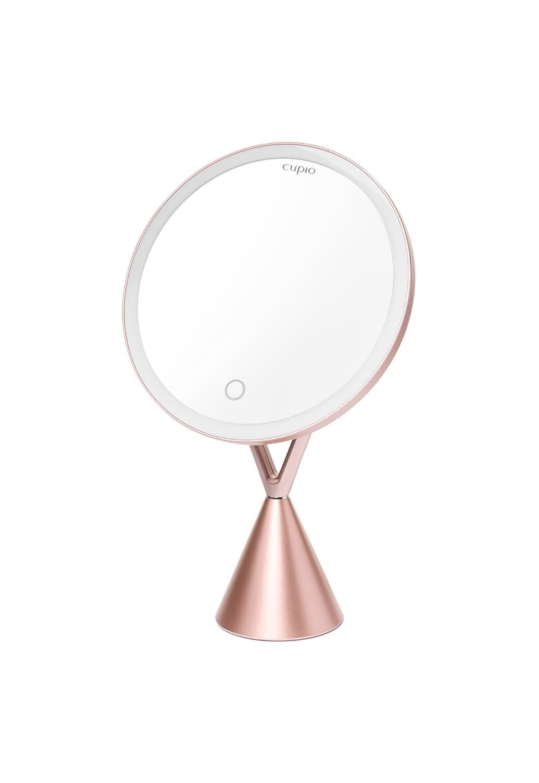 Oglindă cosmetică cu iluminare LED - 5x mărire - Auriu roz - 21x9x34cm