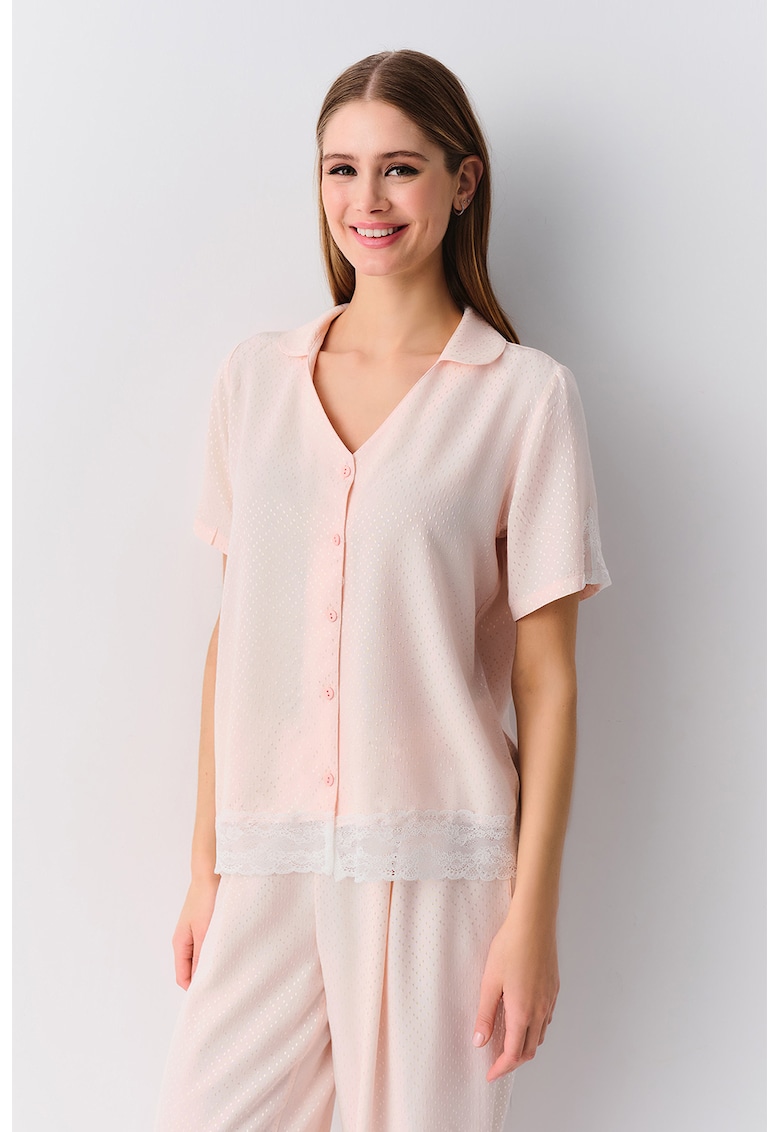 Pijama lunga cu nasturi - Roz pal
