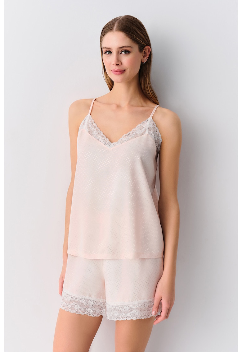 Pijama scurta cu garnituri de dantela - Roz pal