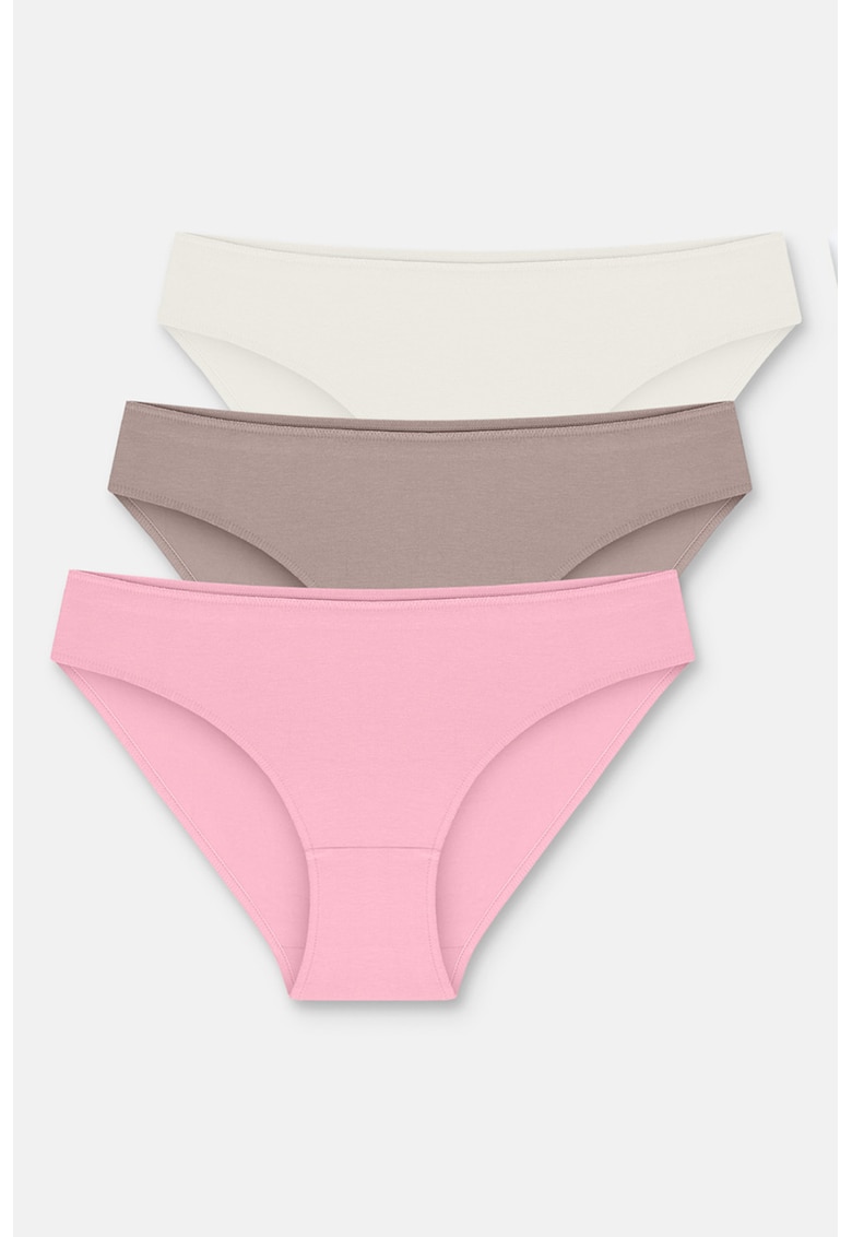 Set de chiloti hipster - 3 perechi - Maro inchis/Alb fildes/Roz